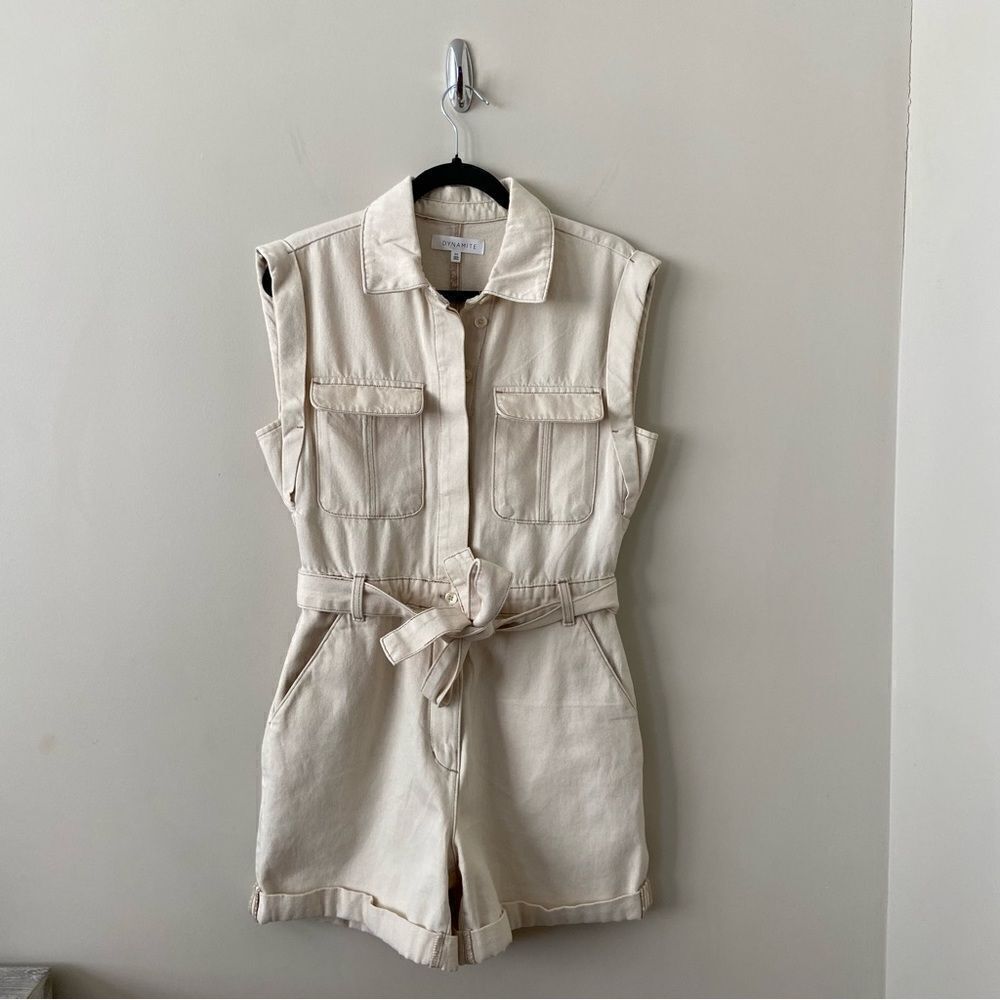 DYNAMITE-SLEEVELESS Denim 100% Cotton Romper - Picture 2 of 14